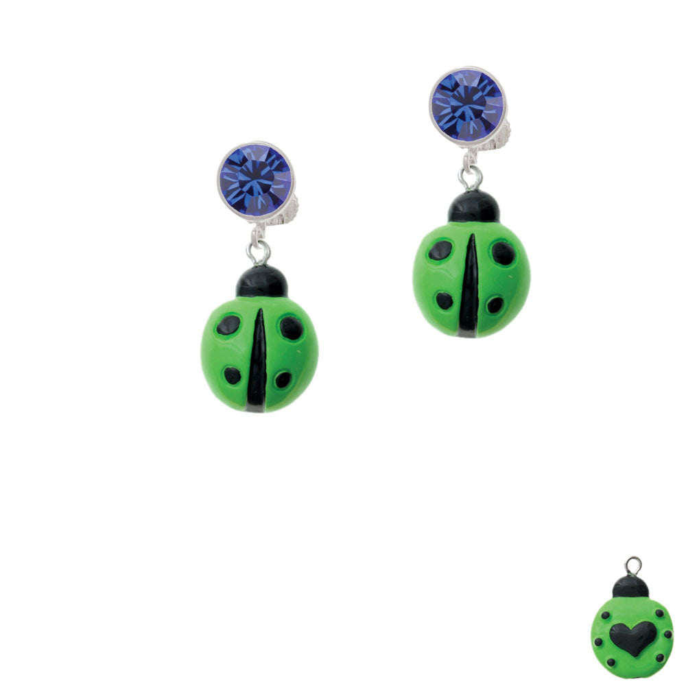 Resin Lime Green Ladybug Love Bug Crystal Clip On Earrings Image 7