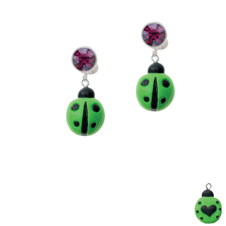 Resin Lime Green Ladybug Love Bug Crystal Clip On Earrings Image 8