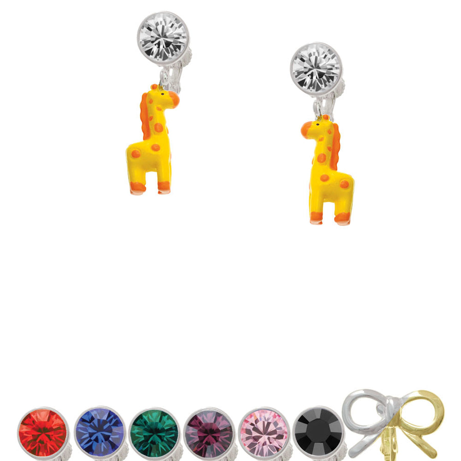 Resin Yellow Geronimo the Giraffe Crystal Clip On Earrings Image 1