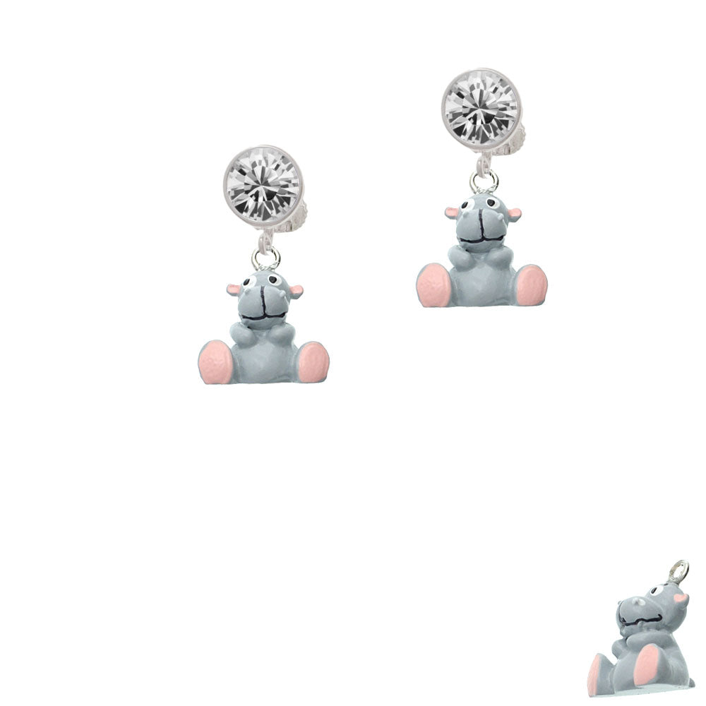 Resin Gray Hippopotamus Honey Crystal Clip On Earrings Image 2