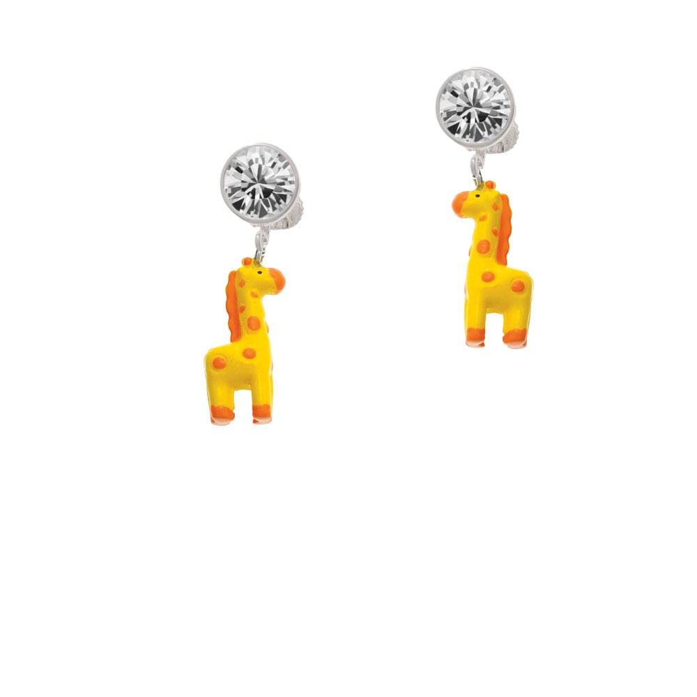 Resin Yellow Geronimo the Giraffe Crystal Clip On Earrings Image 2