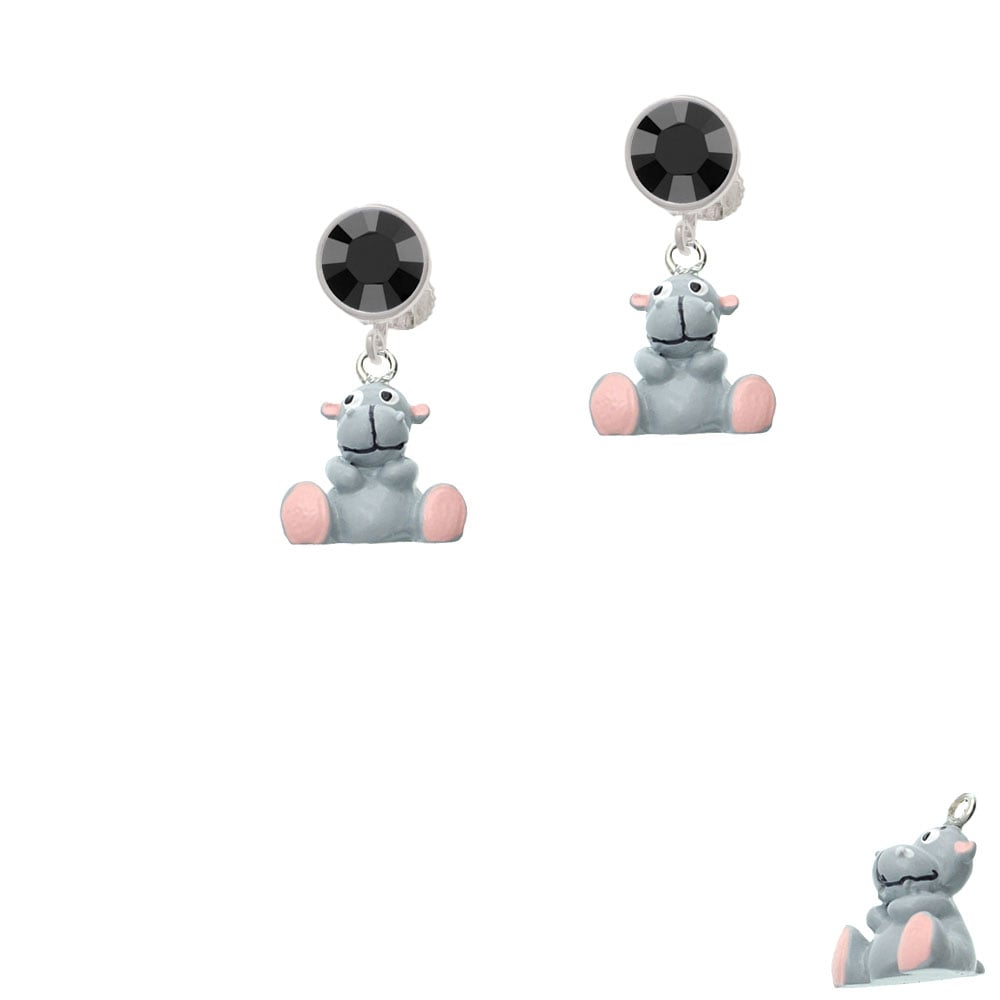 Resin Gray Hippopotamus Honey Crystal Clip On Earrings Image 3