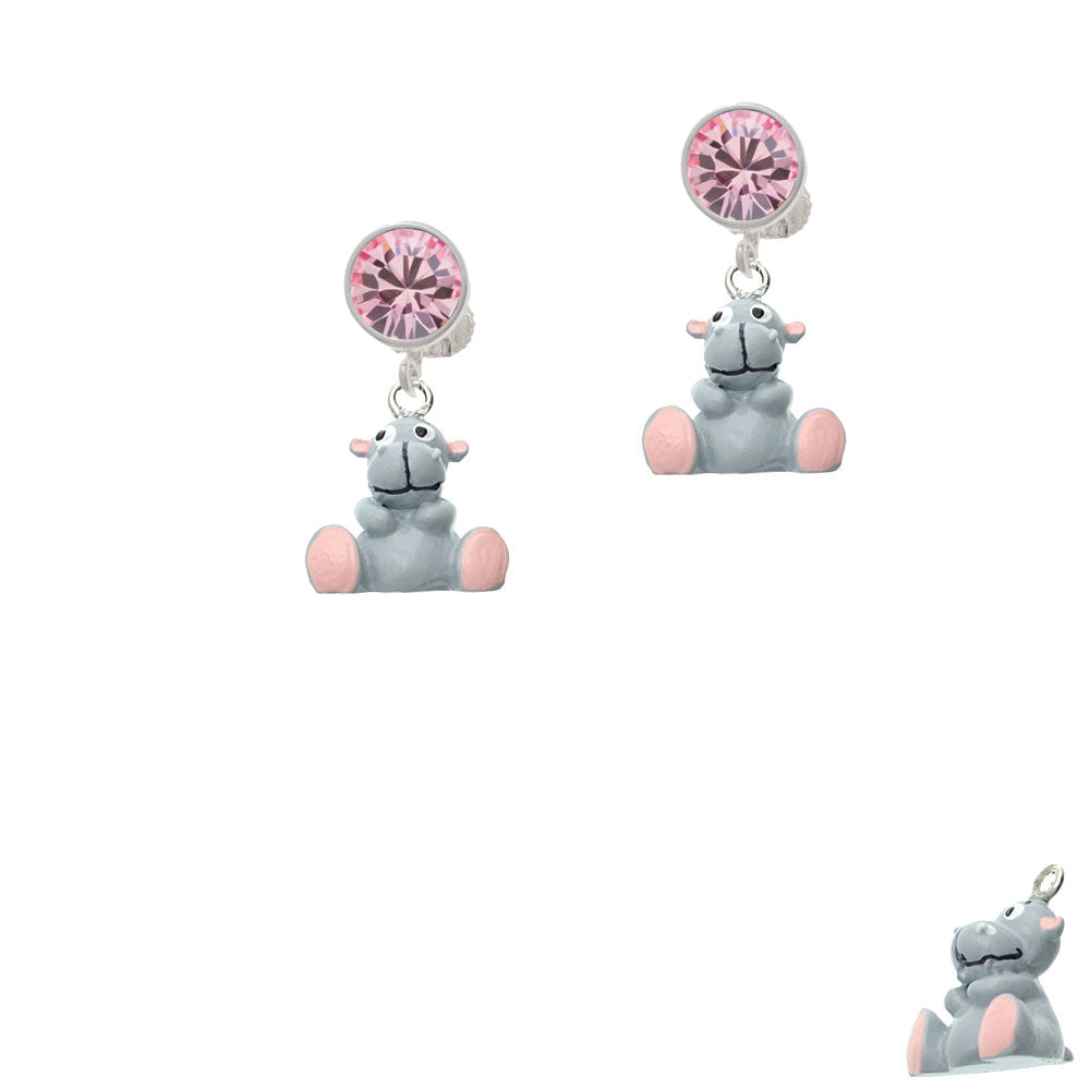 Resin Gray Hippopotamus Honey Crystal Clip On Earrings Image 4