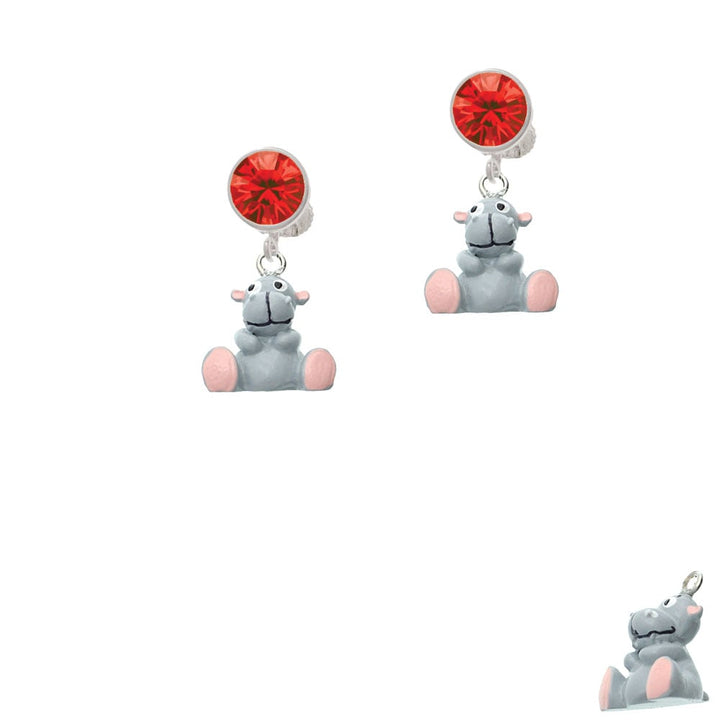 Resin Gray Hippopotamus Honey Crystal Clip On Earrings Image 1