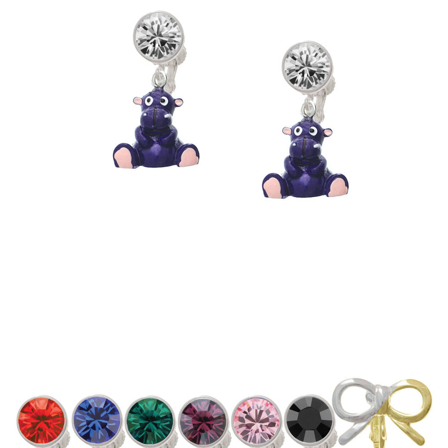 Resin Purple Hippopotamus Honey Crystal Clip On Earrings Image 1