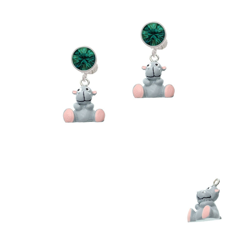 Resin Gray Hippopotamus Honey Crystal Clip On Earrings Image 1