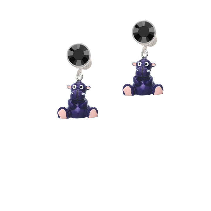 Resin Purple Hippopotamus Honey Crystal Clip On Earrings Image 3