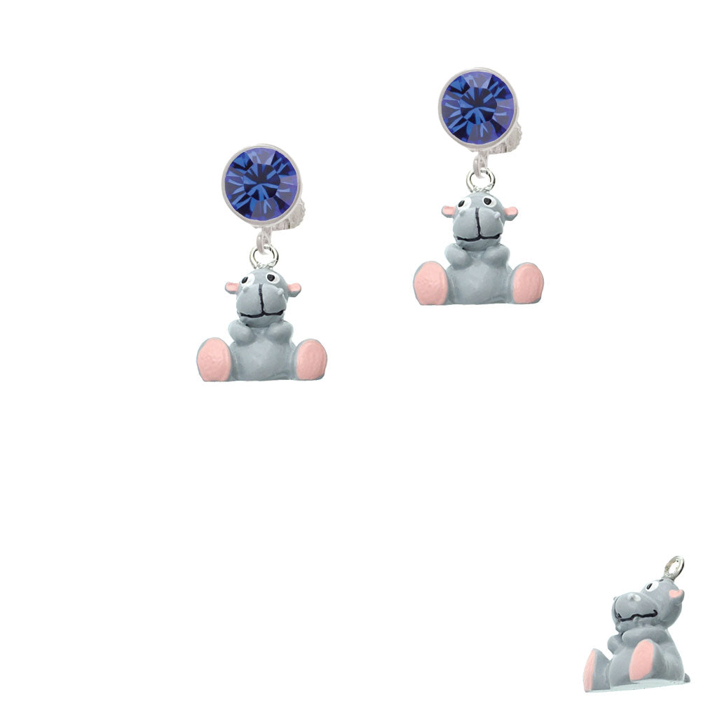 Resin Gray Hippopotamus Honey Crystal Clip On Earrings Image 7