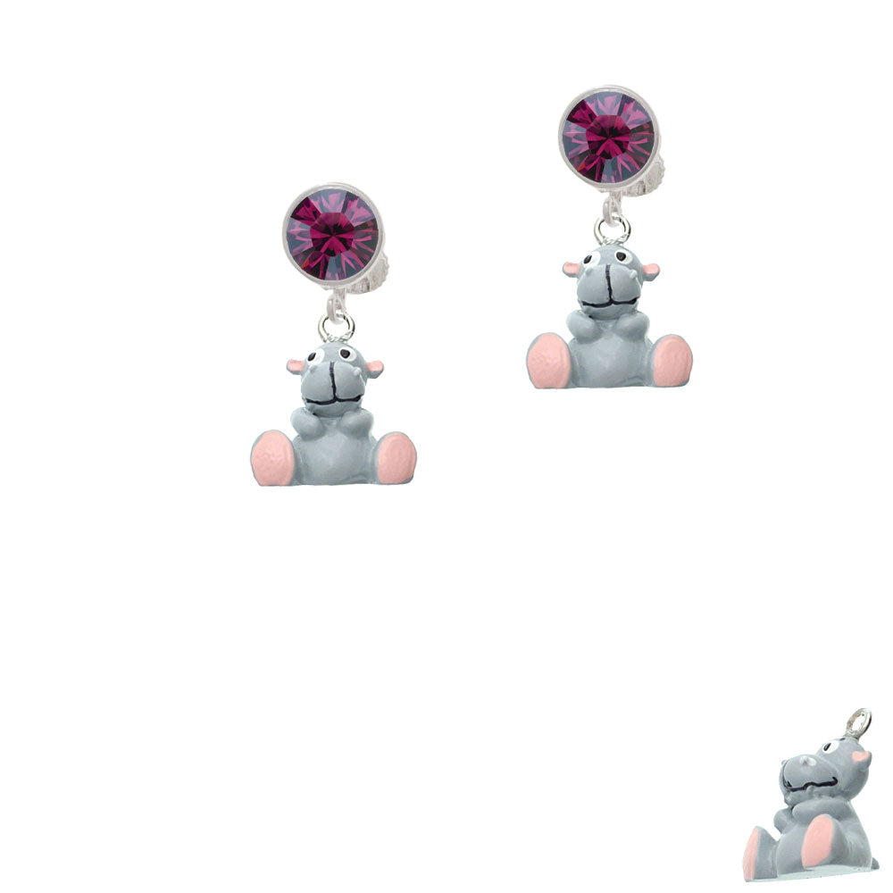 Resin Gray Hippopotamus Honey Crystal Clip On Earrings Image 8