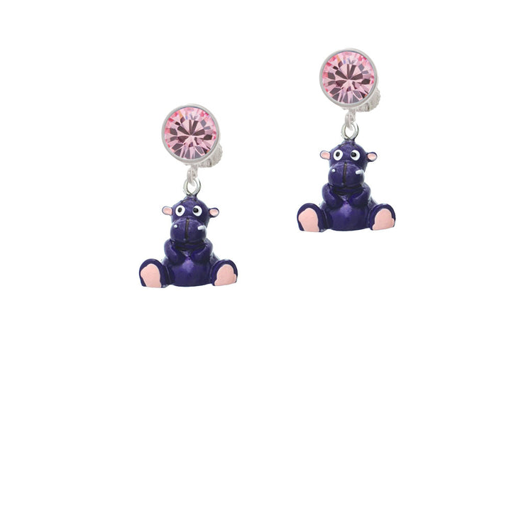 Resin Purple Hippopotamus Honey Crystal Clip On Earrings Image 4