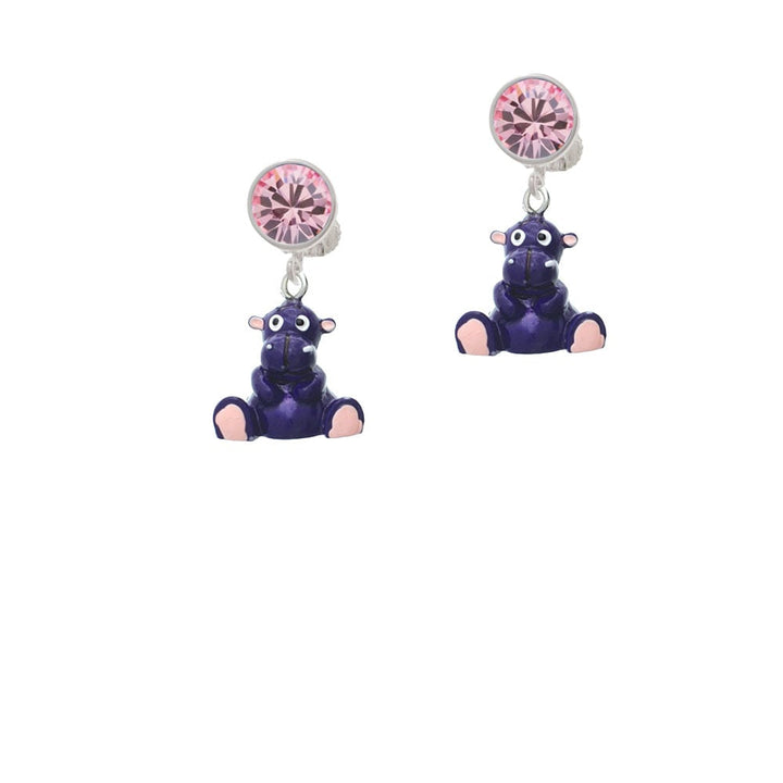 Resin Purple Hippopotamus Honey Crystal Clip On Earrings Image 1