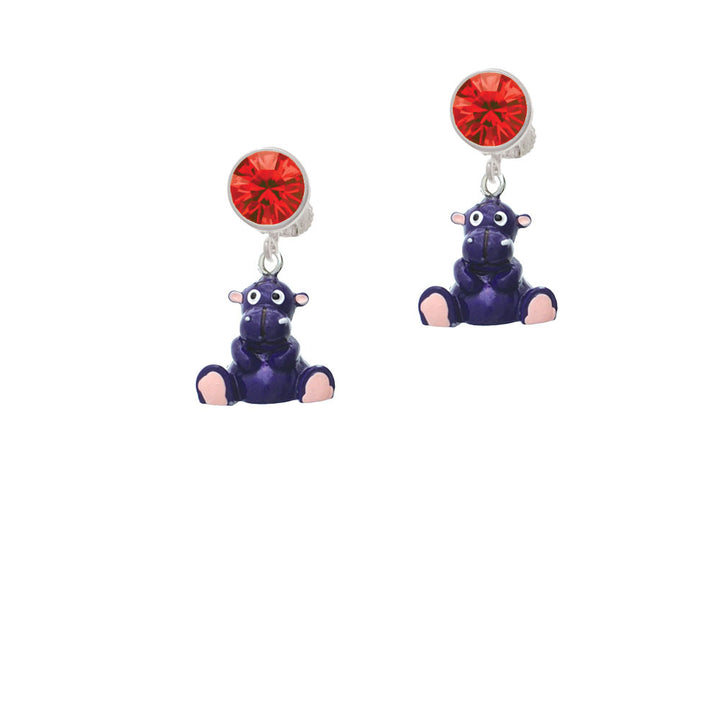 Resin Purple Hippopotamus Honey Crystal Clip On Earrings Image 4