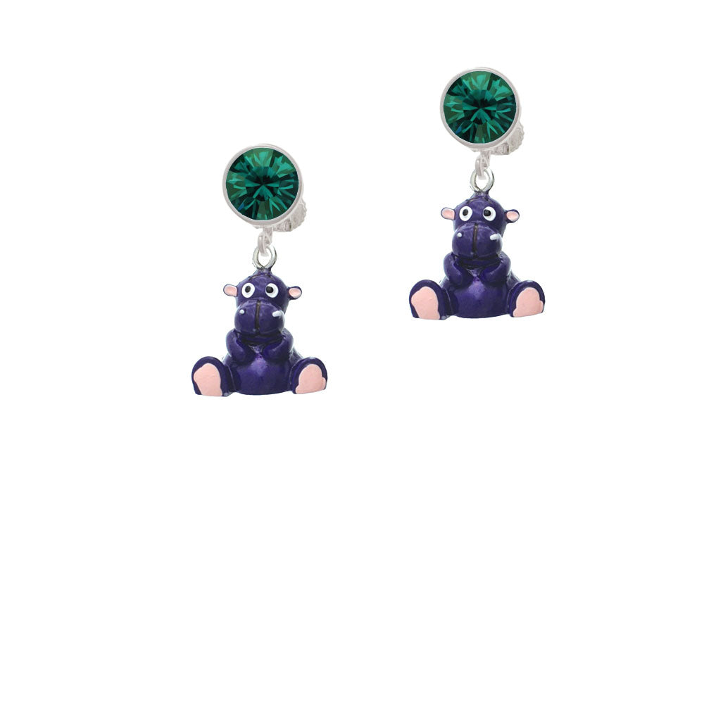 Resin Purple Hippopotamus Honey Crystal Clip On Earrings Image 6