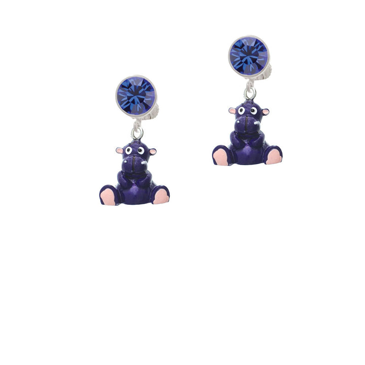 Resin Purple Hippopotamus Honey Crystal Clip On Earrings Image 7