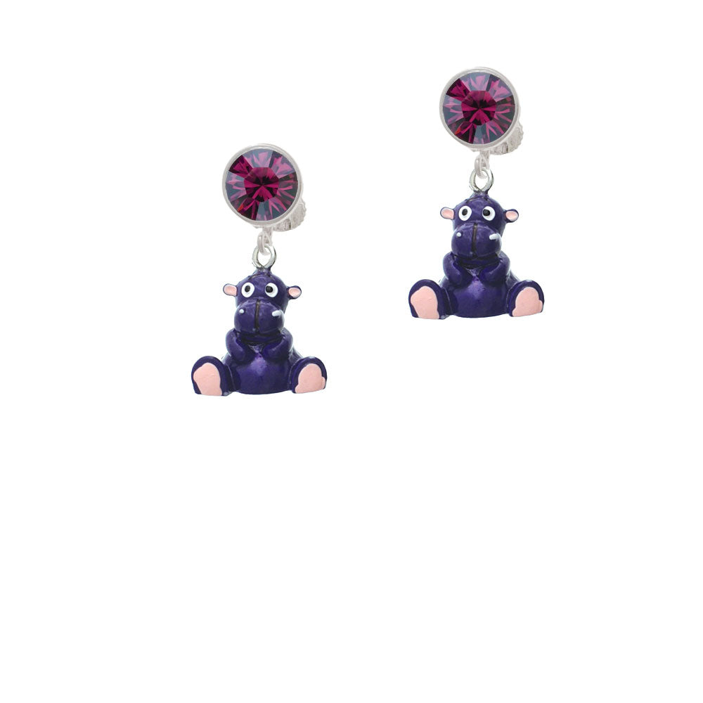 Resin Purple Hippopotamus Honey Crystal Clip On Earrings Image 8