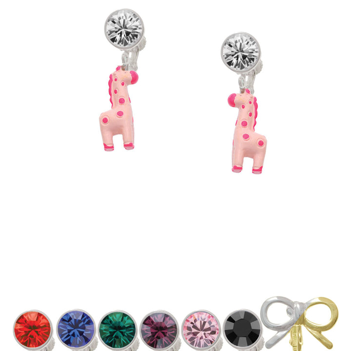 Resin Pink Geronimo the Giraffe Crystal Clip On Earrings Image 1