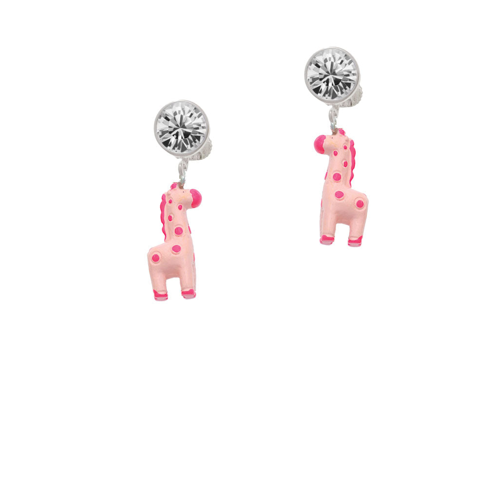 Resin Pink Geronimo the Giraffe Crystal Clip On Earrings Image 2