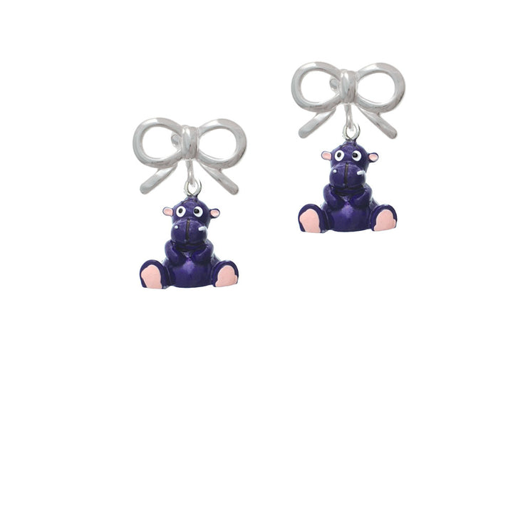 Resin Purple Hippopotamus Honey Crystal Clip On Earrings Image 9