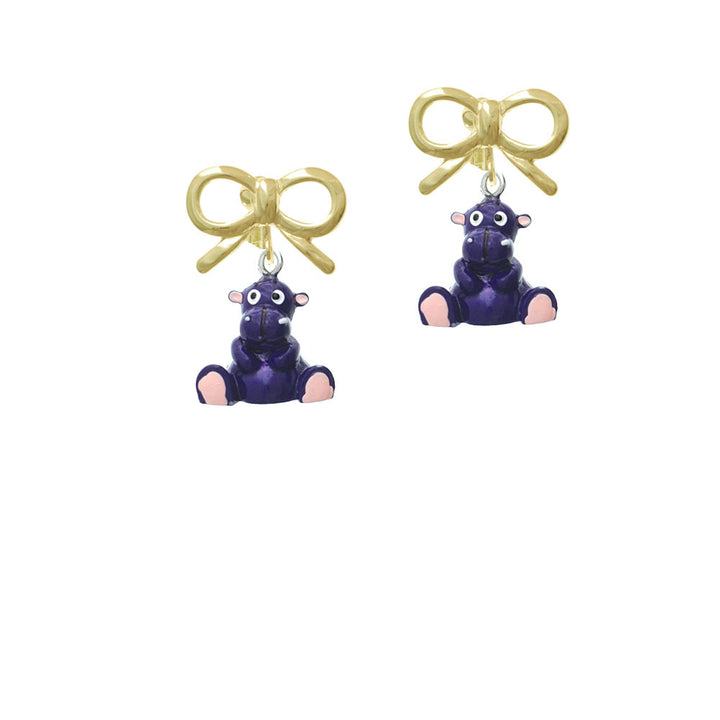 Resin Purple Hippopotamus Honey Crystal Clip On Earrings Image 10