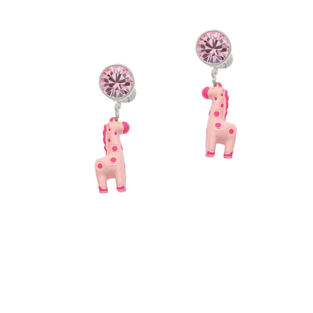 Resin Pink Geronimo the Giraffe Crystal Clip On Earrings Image 4