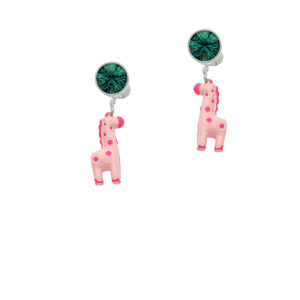 Resin Pink Geronimo the Giraffe Crystal Clip On Earrings Image 1