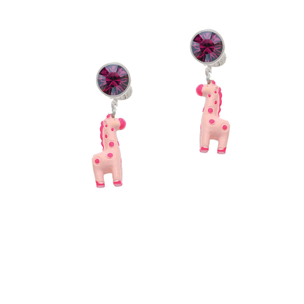 Resin Pink Geronimo the Giraffe Crystal Clip On Earrings Image 8