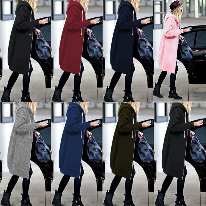 Zip Up Hoodie Solid Long Jacket Sweatshirt Outerwear Plus Size Image 3