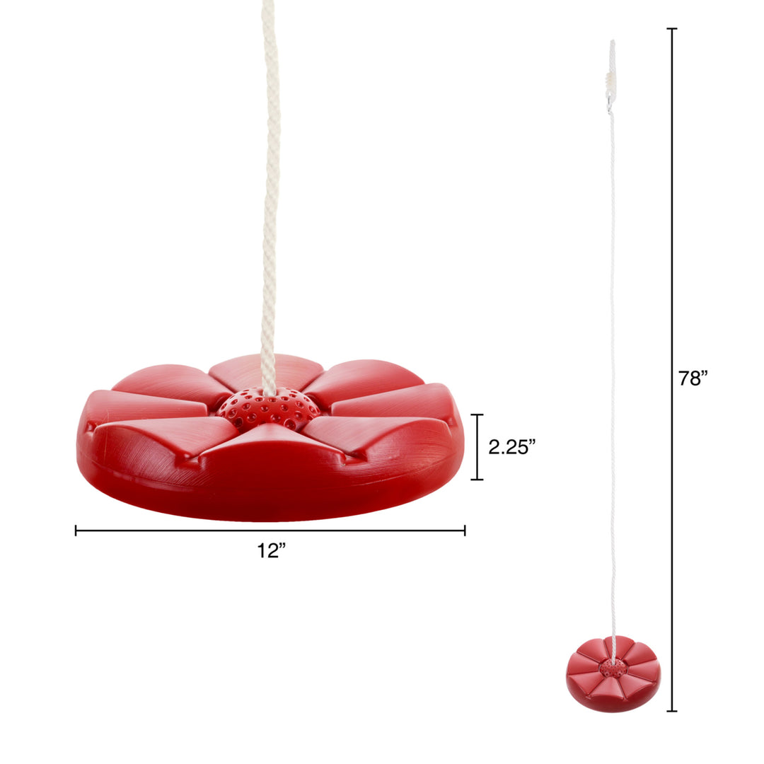 Hey Play Red Disc Swing for Kids Durable 12 Inch Diameter Rope Outdoor Play Image 2