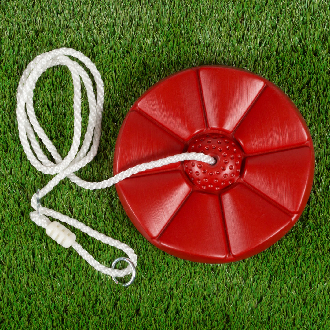 Hey Play Red Disc Swing for Kids Durable 12 Inch Diameter Rope Outdoor Play Image 4