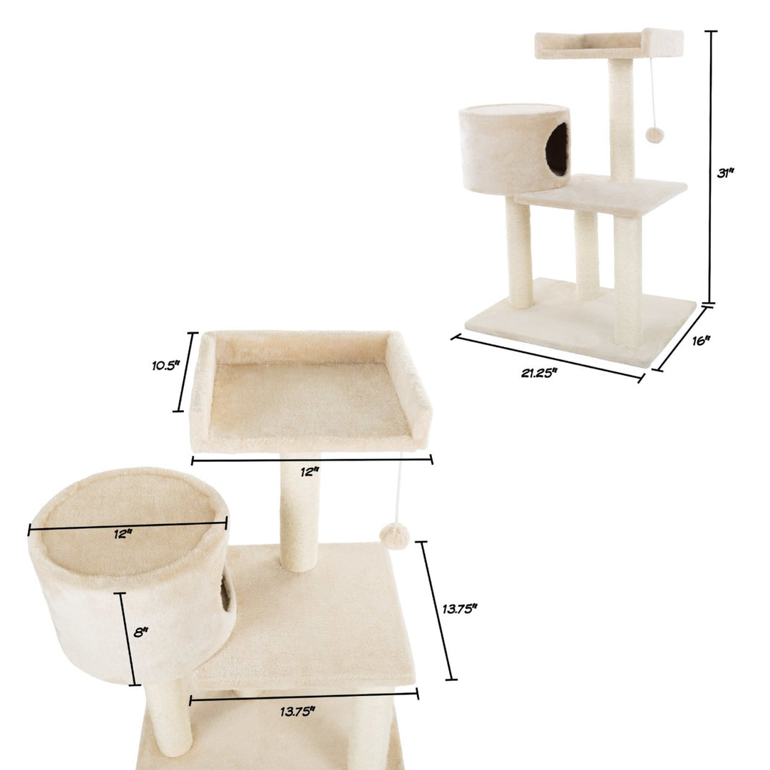 PETMAKER Cat Tree Tower Condo 31 Inches 3 Levels with Scratching Posts and Cave Image 2