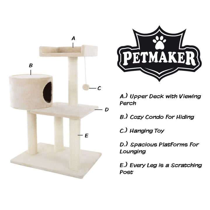 PETMAKER Cat Tree Tower Condo 31 Inches 3 Levels with Scratching Posts and Cave Image 3