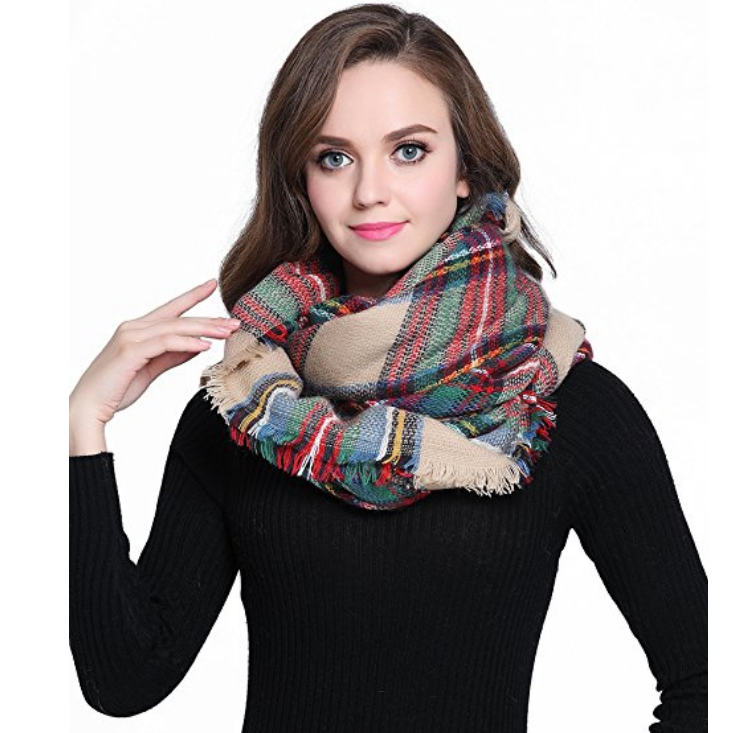Buttons and Pleats Women Plaid Blanket Shawl Scarf for Fashion Wear and Winter Image 3