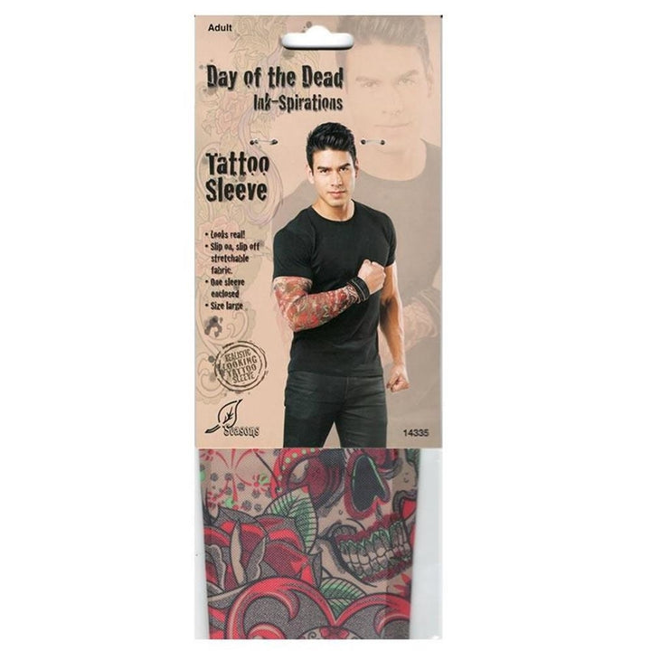 Day of the Dead Tattoo Sleeve Skull Realistic Ink-Inspired Design Mens size L Seasons Image 2