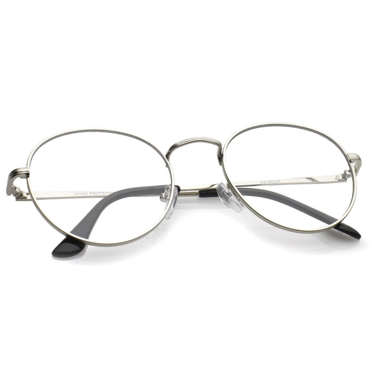 Classic Slim Metal Frame Round Eyeglasses Clear Lens 52mm Lightweight Fashion Image 4