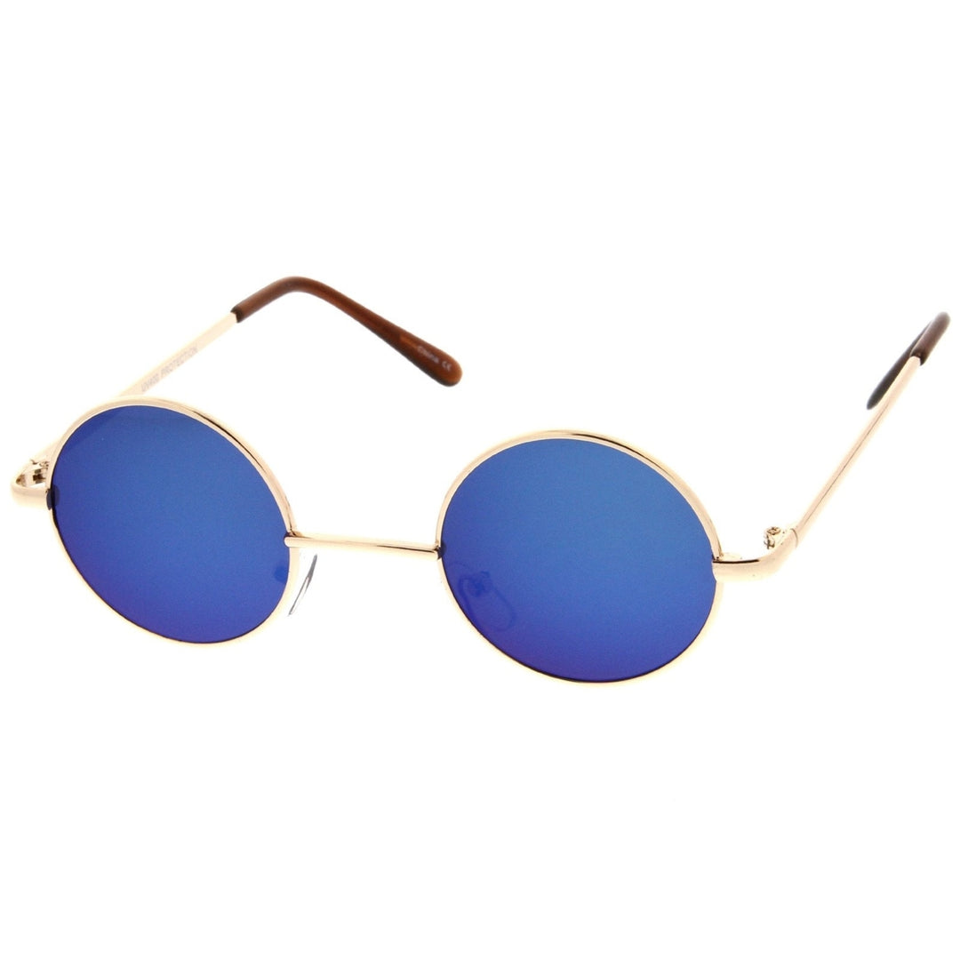 Small Retro Lennon Inspired Style Colored Mirror Lens Round Metal Sunglasses 41mm Image 2