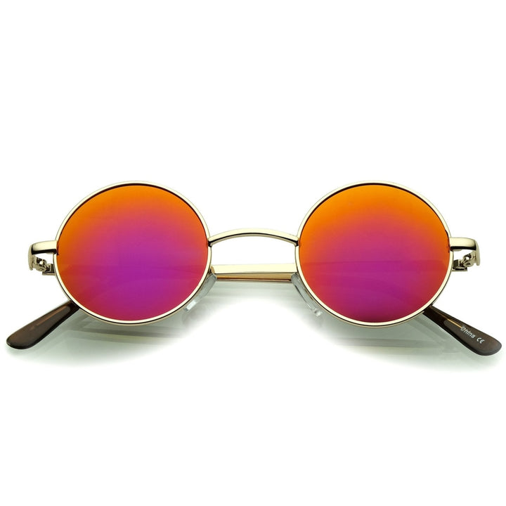 Small Retro Lennon Inspired Style Colored Mirror Lens Round Metal Sunglasses 41mm Image 4