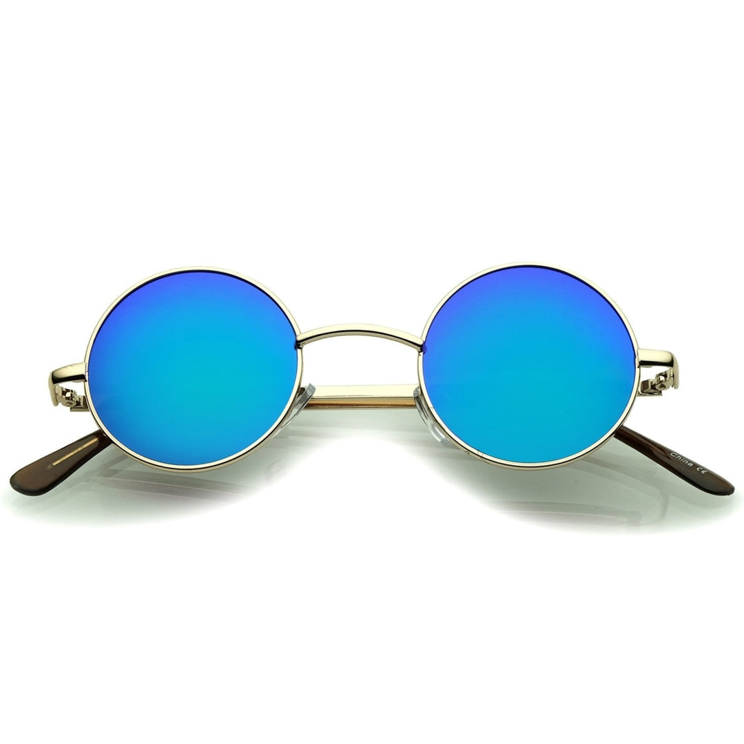 Small Retro Lennon Inspired Style Colored Mirror Lens Round Metal Sunglasses 41mm Image 6