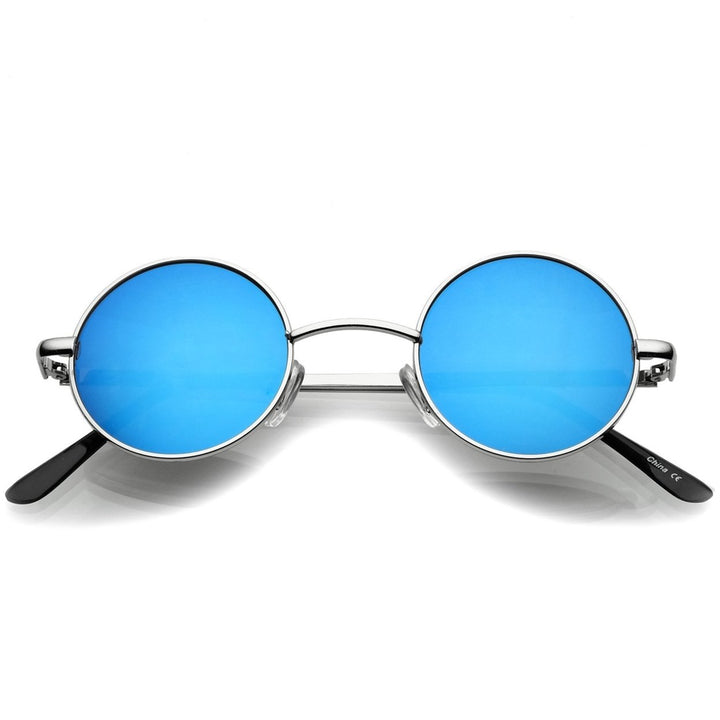 Small Retro Lennon Style Colored Mirror Lens Round Metal Sunglasses 41mm Image 1