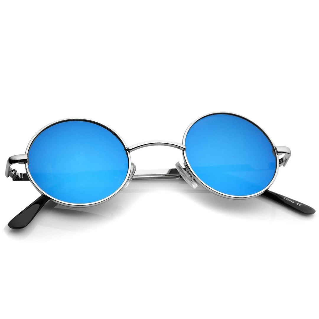 Retro Lennon Style Round Metal Sunglasses Colored Mirror Lens 41mm UV400 Protection Image 4