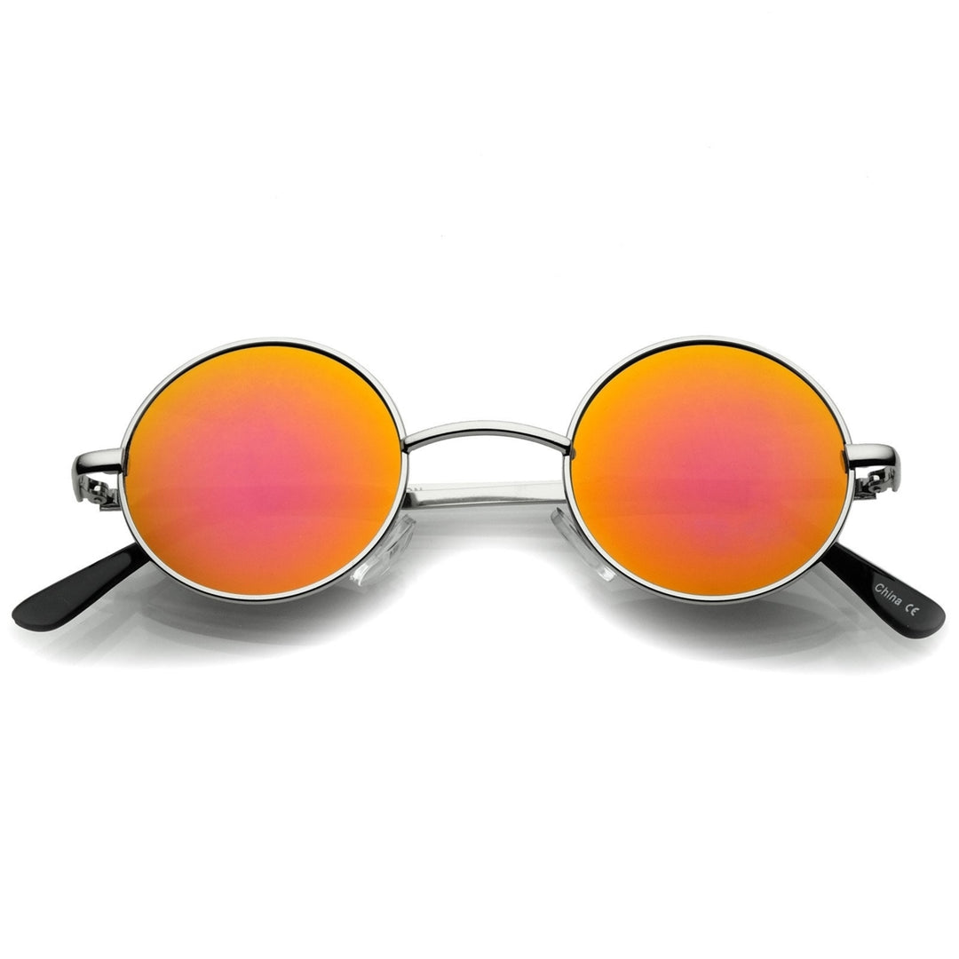 Small Retro Lennon Style Colored Mirror Lens Round Metal Sunglasses 41mm Image 4