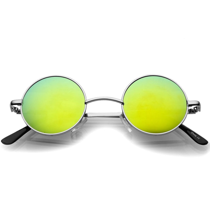 Small Retro Lennon Style Colored Mirror Lens Round Metal Sunglasses 41mm Image 6