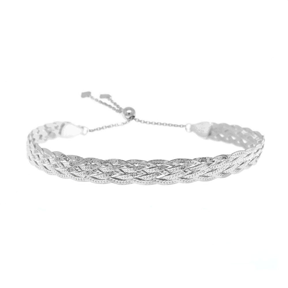 Italian Sterling Silver 9 Inch Adjustable Diamond Cut Herringbone Bracelet 925 Image 1