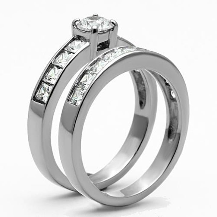 His and Her Stainless Steel 3.25 Ct Cz Bridal Ring Set and Men Zirconia Wedding Band Image 4