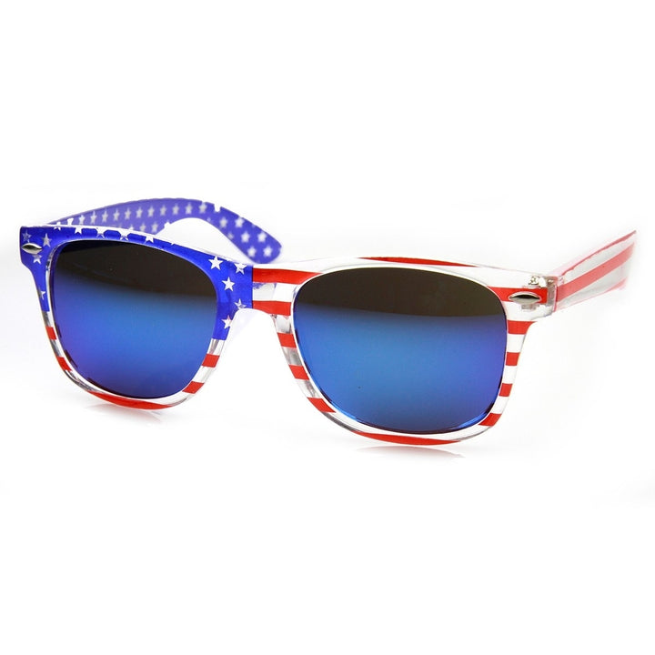 American Flag USA Patriotic Flash Mirror Lens Horn Rimmed Sunglasses Image 2