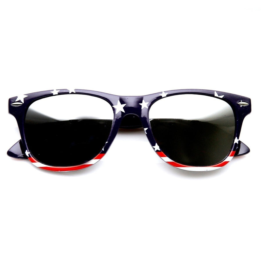 American Flag USA Stars and Stripes MIRRORED Horn Rimmed Sunglasses Image 1