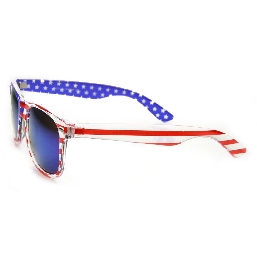 American Flag USA Patriotic Flash Mirror Lens Horn Rimmed Sunglasses Image 3