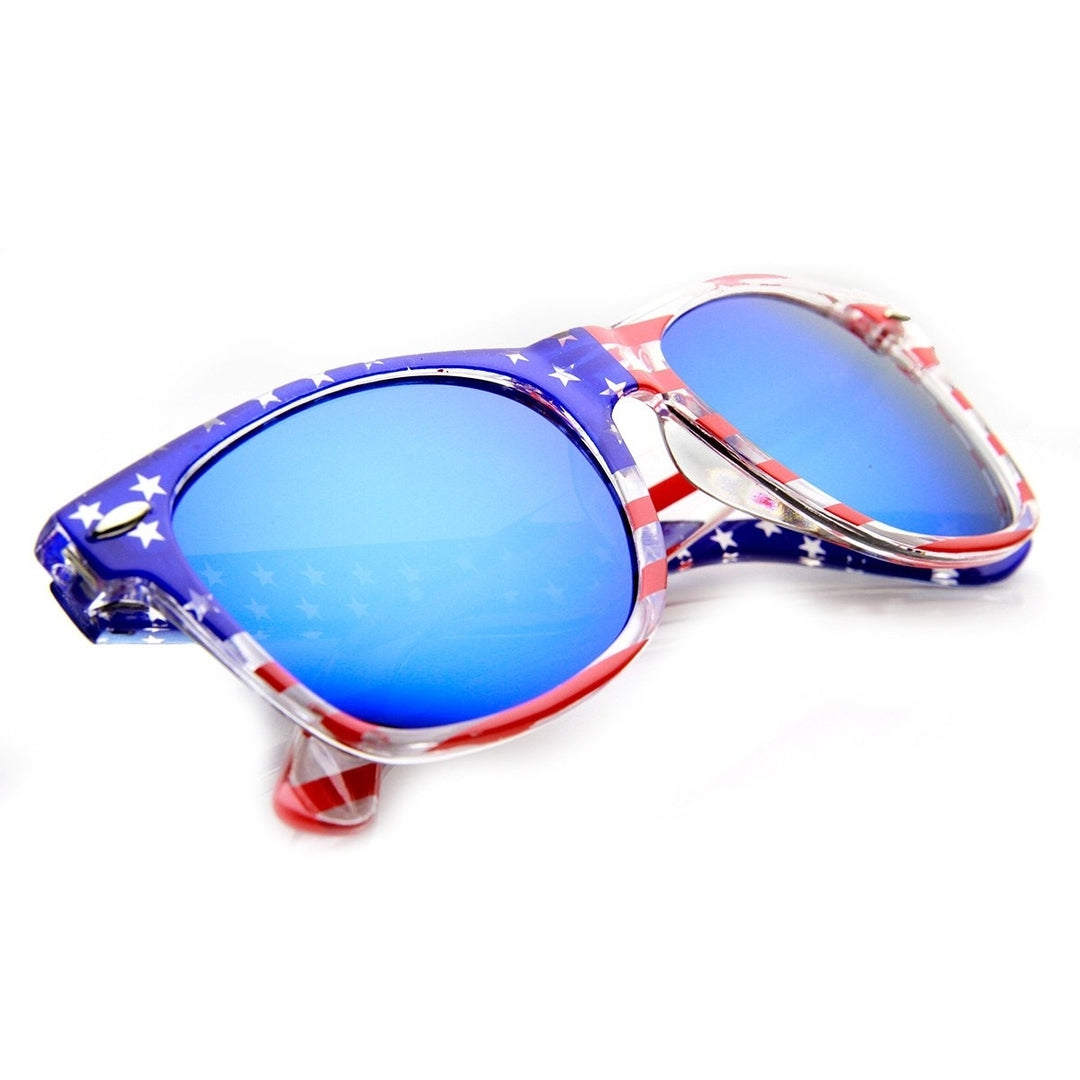 American Flag USA Patriotic Flash Mirror Lens Horn Rimmed Sunglasses Image 4