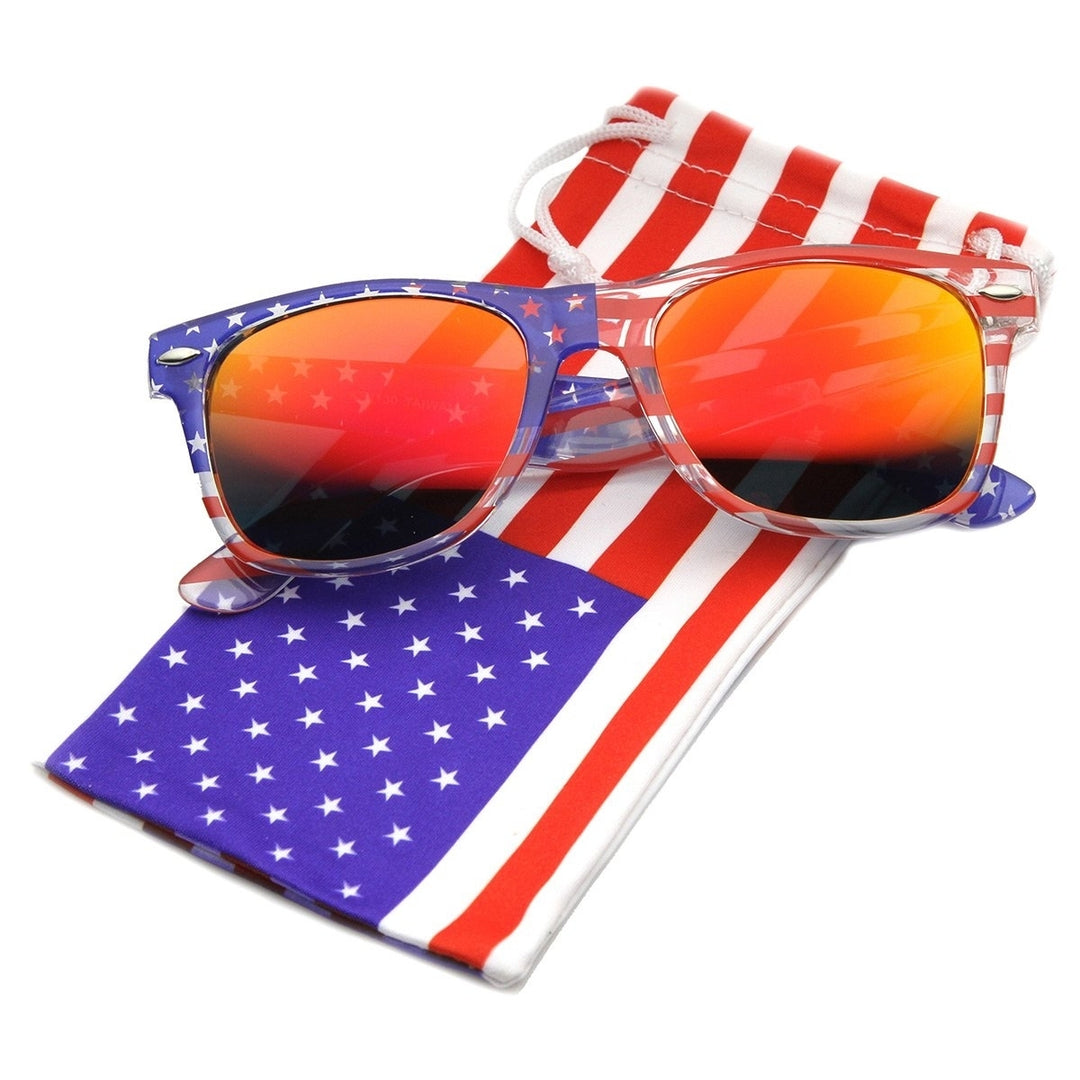 American Flag USA Patriotic Flash Mirror Lens Horn Rimmed Sunglasses Image 4