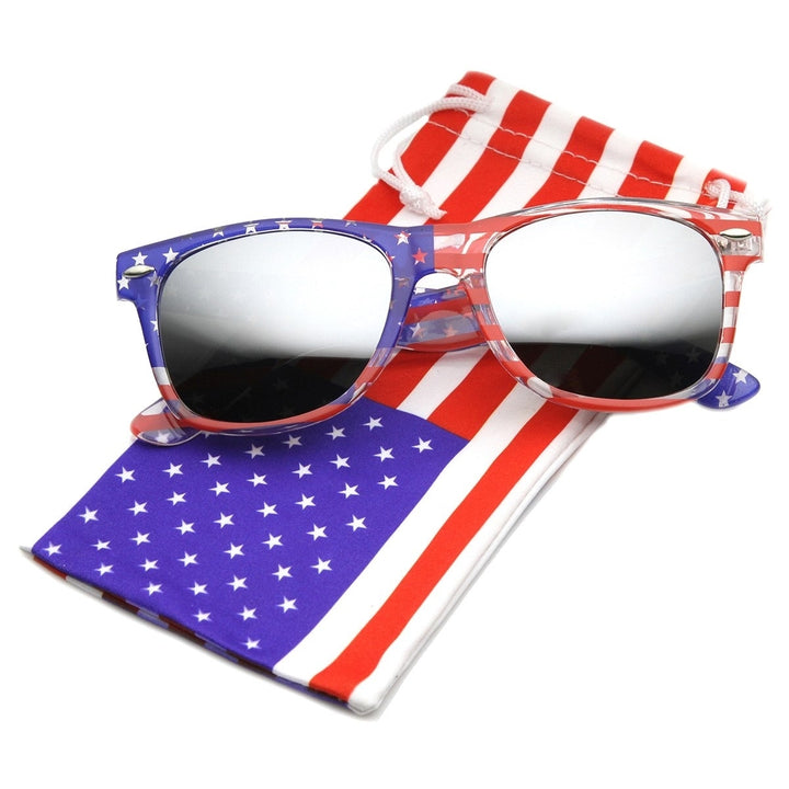 American Flag USA Patriotic Flash Mirror Lens Horn Rimmed Sunglasses Image 6