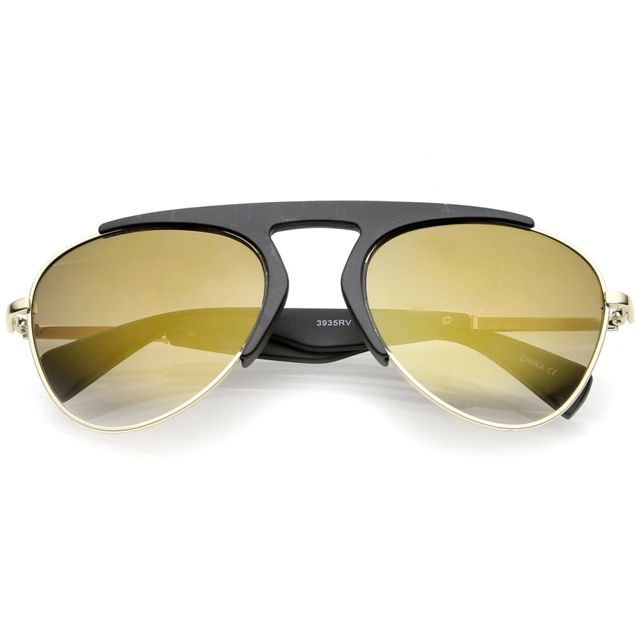 Bold Brow Bar Keyhole Nose Bridge Colored Mirror Lens Aviator Sunglasses 56mm Image 1